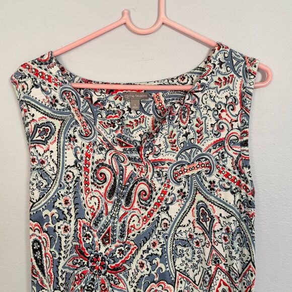 T by Talbots | Women’s Red/White/Blue Paisley Print Sleeveless Dress Sundress M - Picture 4 of 13